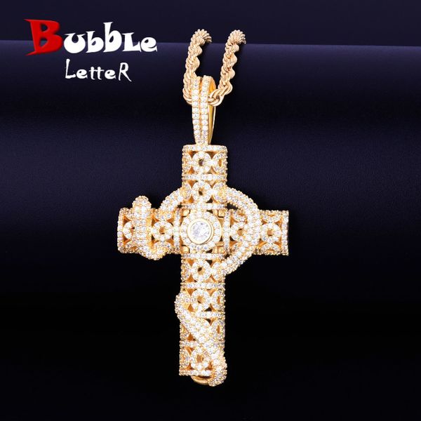 

animal snake cross pendant 4mm tennis chain necklace gold color bling cubic zirconia men's hip hop rock jewelry 2.4x1.33 inch cx200721, Silver