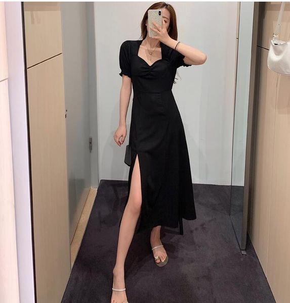 

2020 fancy french retro slim side chiffon little black dress