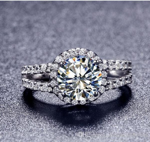 

new style gold plated 2 karat 8mm sona simulated diamond engagement rings ring for women ing, Golden;silver