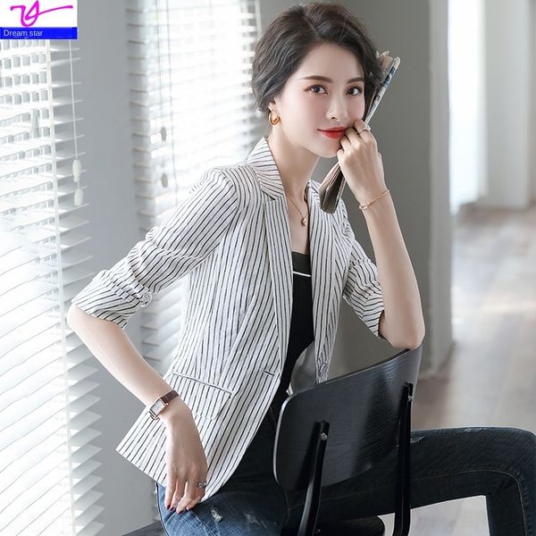 

small women's season new fashion jacket jacket korean style short striped suit temperament medium sleeve casual suit, White;black