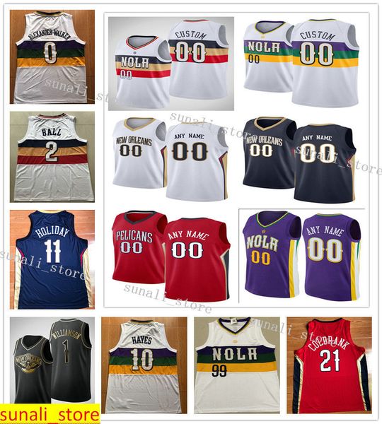 

printed men jrue 11 holiday derrick 22 favors jj 4 redick zion 1 williamson lonzo 2 ball brandon 14 ingram jaxson 10 hayes jersey, Black;red