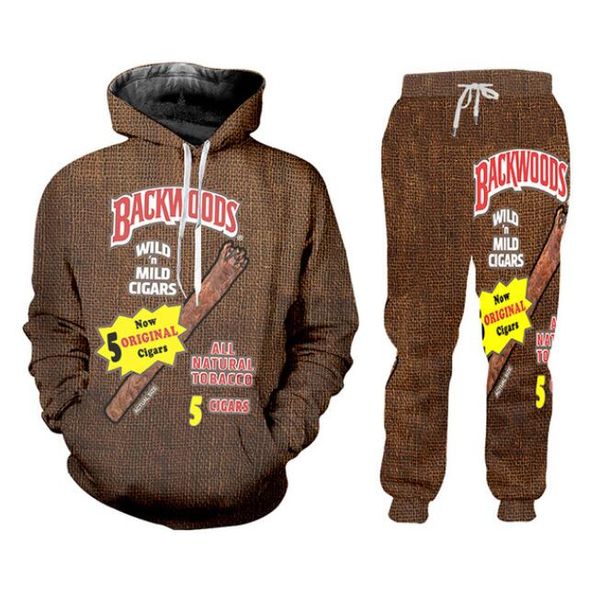 

new fashion men/womens backwoods funny 3d print fashion tracksuits crewneck hip hop hoodies + pants aa0226, Gray