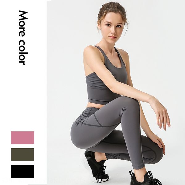 

internet celebrity new sports shockproof bra nylon women's inclined pants yoga pants pocket fitness running training yoga suit women, White;red