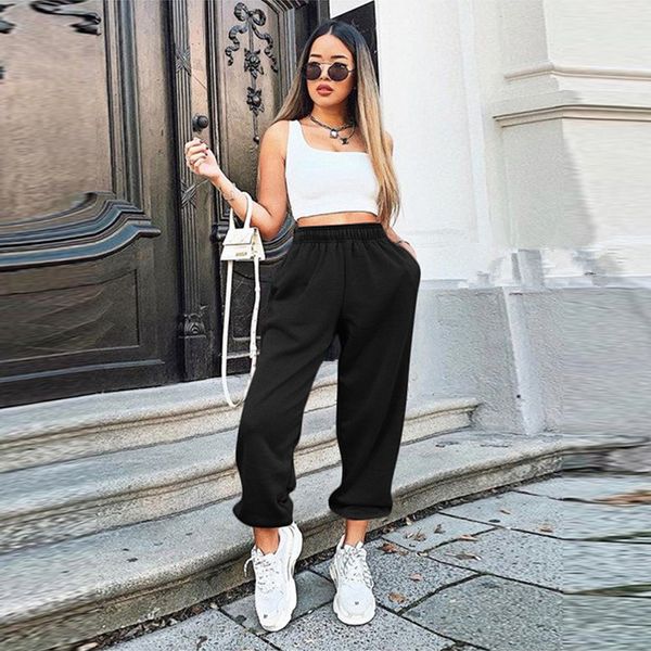 

women sweatpants casual running plus size baggy jogger sport pants fashion high waist wide leg trousers streetwear pencil pants, Black;white