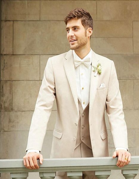 

three pieces wedding men suits in color beige good quality 3 pieces notch lapel prom tuxedos for men (jacket+trousers+vest+bow), White;black