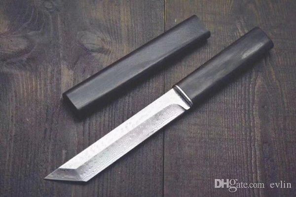 

New Arrival Katana VG10 Damascus Steel Tanto Blade Ebony Handle Fixed Blade Knives With Wood Sheath Collection knife