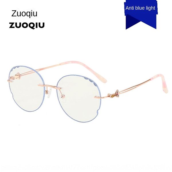 

d pearl family's new style trimming irregular frameless glasses flash pearl edge plain face anti-blue light plain glasses female, Silver