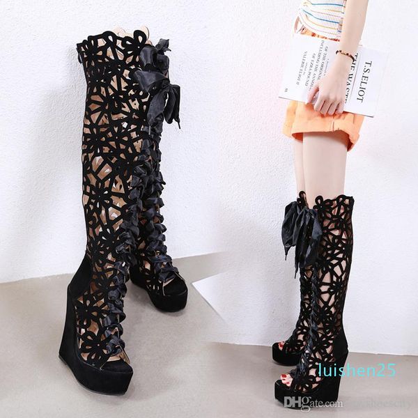 

size 35 to 42 black rhinestone hollow out high tube over the knee boots fashion luxury designer women shoes l25