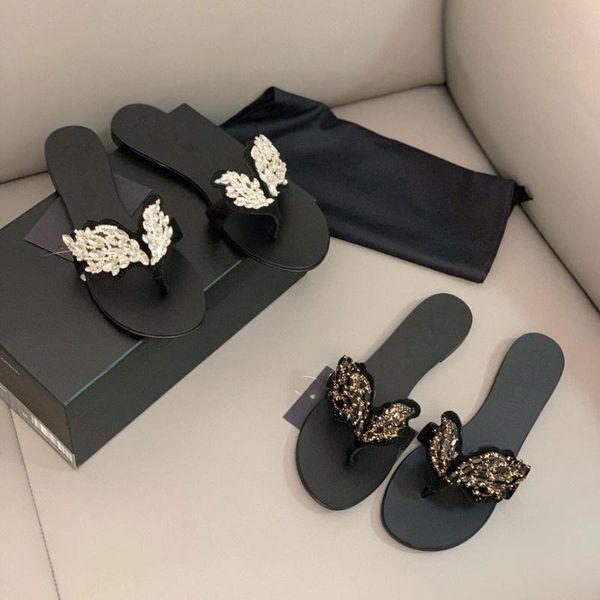 

new shoes women summer slippers genuine leather women slippers rhinestones sweet flip flops fashion shoes, Black