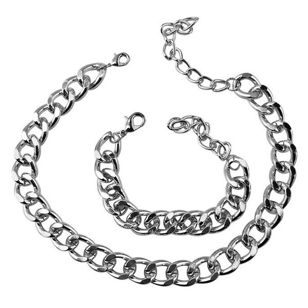 

lover punk multi choker necklace for women men hip hoptrendy iron thick long chain circle neck accessories jewelry gift, Silver