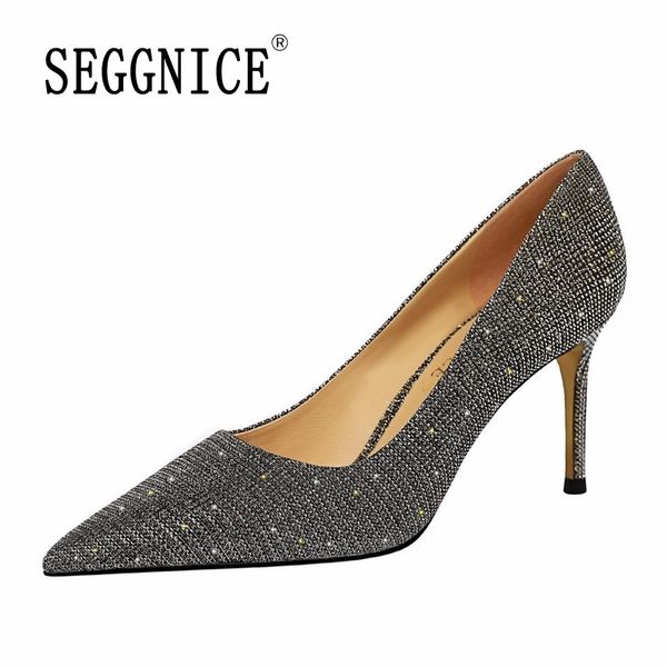 

wedding women's shoes high heels pumps party ladies pointed toe thin heels shoes woman 2020 fashion bling crystal, Black