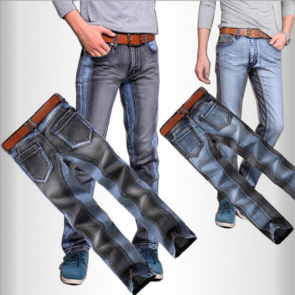

new 2020 spring fashion brand mens washed patchwork straight jeans european slim fit vintage denim pants for man, Blue