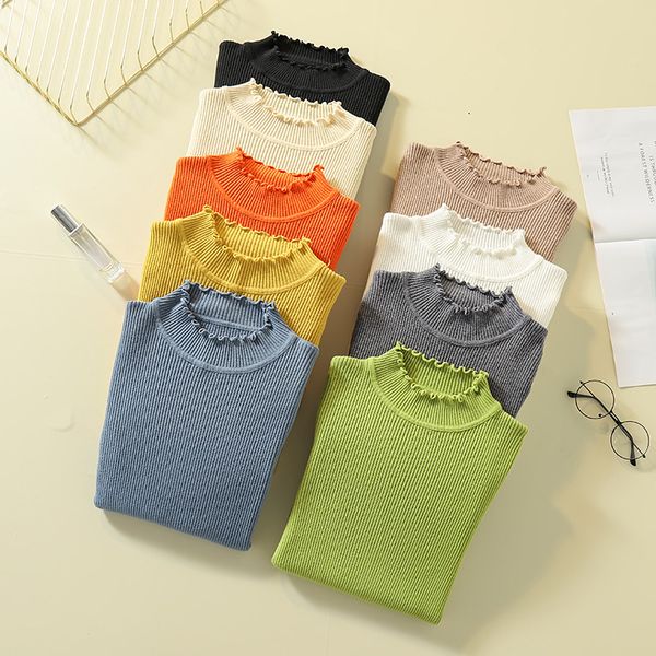 

ruched sweater women half turtleneck long sleeve autumn winter warm slim knitted jumper 2020 women pullover sweater, White;black