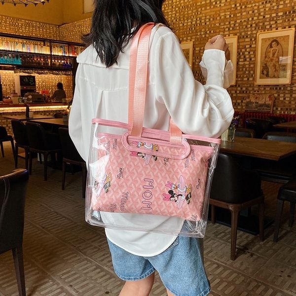 

2020 new super fire east gate dog fashion hand shoulder tooth graffitishoulder internet red tote bag portable transparent fashion bag, White