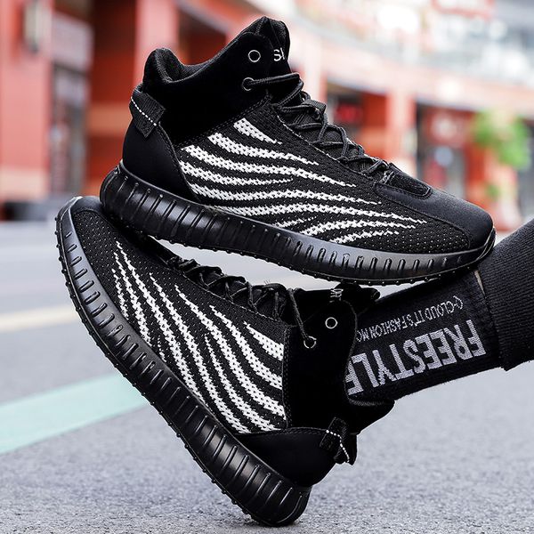 

fashion men's casual shoes flying woven breathable non-slip shoes outdoor wear high shoes zapatillas hombre landing transport
