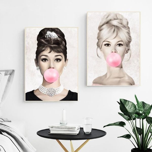 

audrey hepburn bubble gum wall art canvas painting fashion posters brigitte bardot & marilyn monroe poster wall pictures bedroom home decor