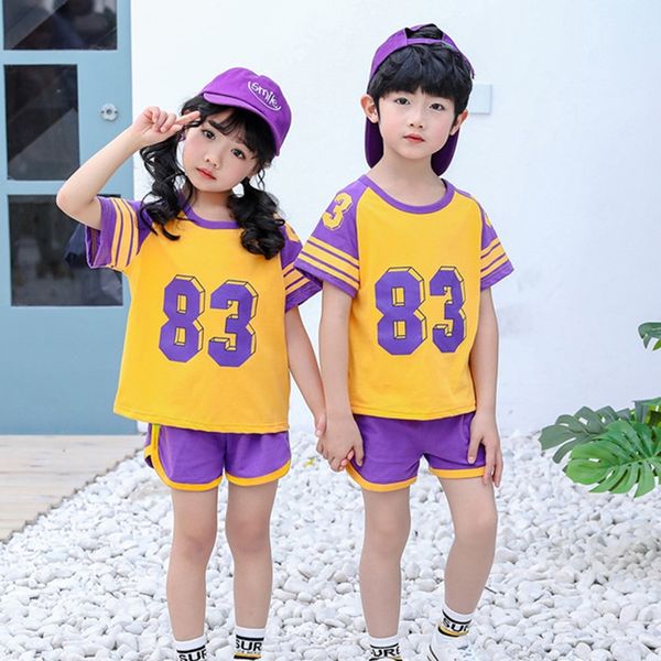 

wi4jm new children's sportswear sportswear sports suit striped digital short-sleeved shorts loose two-piece suit sports style 61 perfor