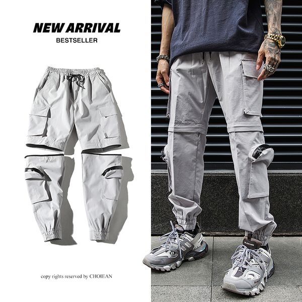 

streetwear hip hop men cargo harem pants patchwork pocket side 2020 new loose joggers sweatpants men ankle length trousers male, Black