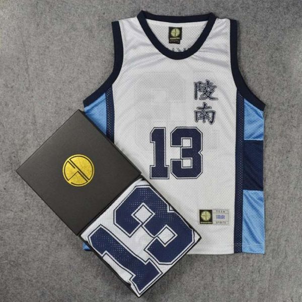 

slam dunk ryonan high school power forward #13 kicchou fukuda cosplay printed dark blue / white vest sd basketball jersey, Gray