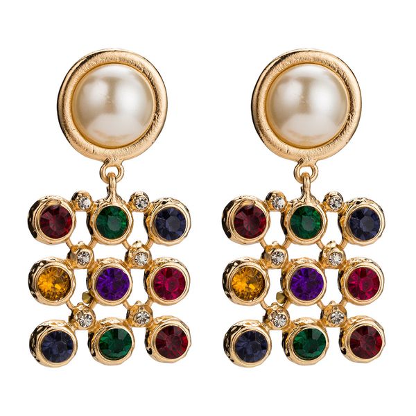 

exaggerated mesh pearl stitching eardrop acrylic earrings women's ear, Golden