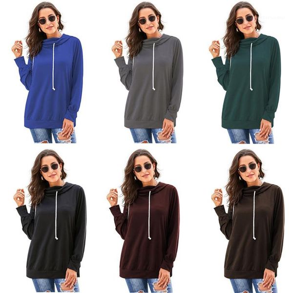 

hooded pure color spring autumn sweatshirt ladies casual hoodies women loose hoodies pullover long sleeve, Black
