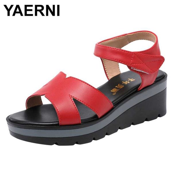 

dress shoes yaerni big size 32-43 platform sandals women summer 2021 medium heel wedge ladies beach sandal mother, Black