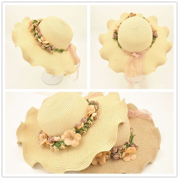 

new beach big edge shade flower lady korean anti- shade skin sun straw sun hat care straw hat, Blue;gray