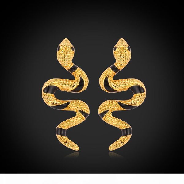 

cute snake stud earrings 18k real gold plated black crystal elegant fashion jewelry gift for women factory wholesale ye2270, Golden;silver