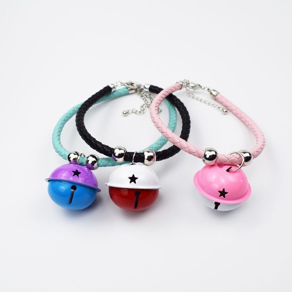

new hand-woven pet collar cartoon big bell cat dog collar pu rope cat accessories six colors optional