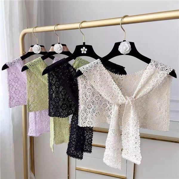 

small scarf shawl lace shawl korean style hollow cotton lace scarf shoulder-length fresh waistcoat knot academic style female, Blue;gray