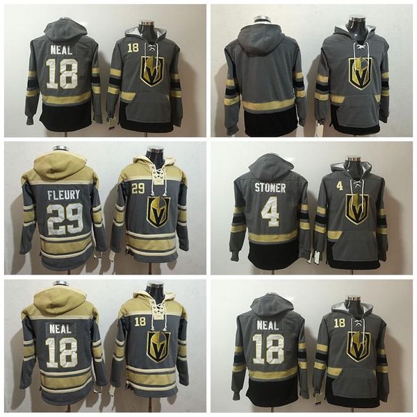 

#29 marc andre fleury hockey hoodies jerseys vegas golden knights 18 james neal 4 clayton stoner blank grey hoodie stitched, Black;red