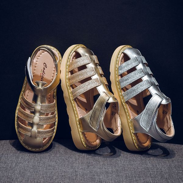 

sequins girl sandals 2020 new genuine leather baotou baby little princess soft bottom sandals children's shoes children's shoes, Black;red