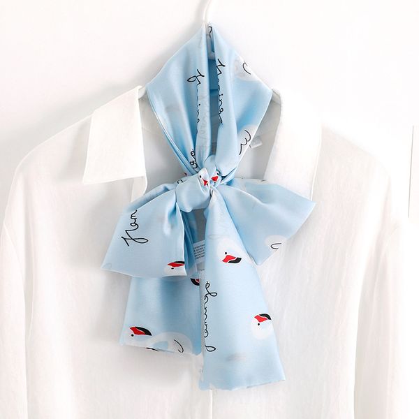 

2020 new fashion summer silk scarf women satin neck hair tie band soft beach hijab head female foulard, Blue;gray