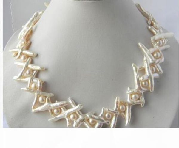 

amazing 20mmx35mm white baroque freshwater pearl silver necklace