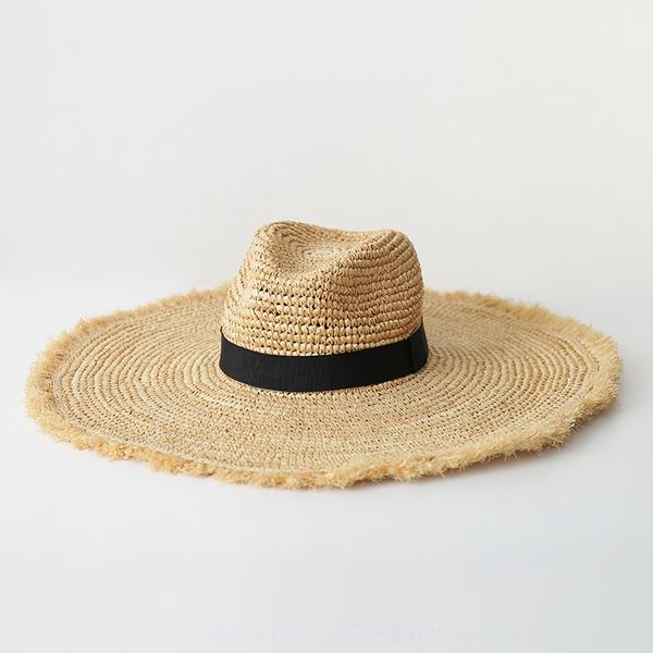 

hand-woven edging large eaves jazz wind-pulling large eaves lafite straw hat beach straw hat, Blue;gray