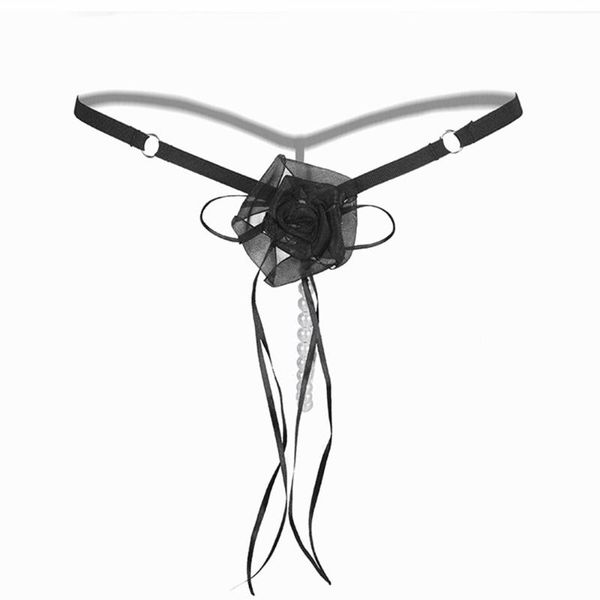

summer new style rose flower thong underwear pearl temptation low waist underwear t pants, Black;pink