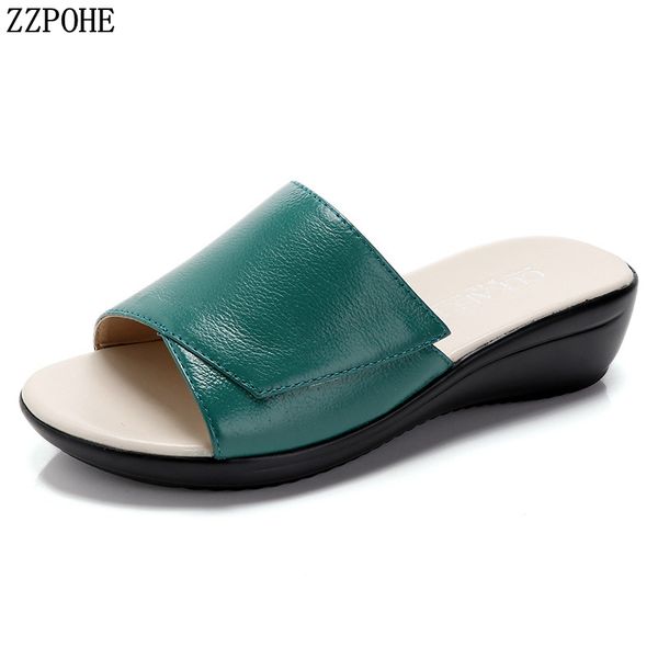 

zzpohe women's sandals women summer fashion genuine leather casual sandals shoes ladies open toe comfort soft beach slippers, Black