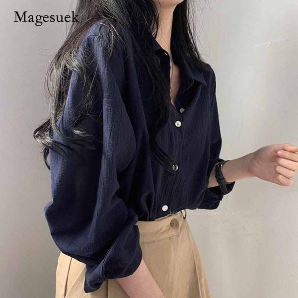

fashion korean women turn-down collar loose long sleeve blouse chic chiffon shirt solid women shirts female white 10195