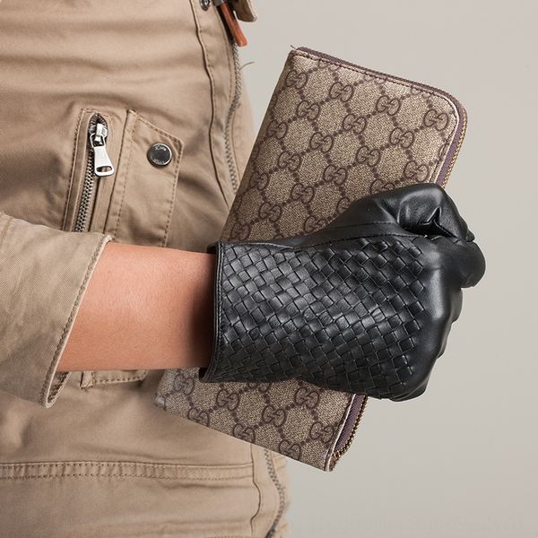 

ihm22 men's whole small sheepskin gloves and hand-woven cold-proof genuine leather ku-005 men's whole small sheepskin warm gloves, Black