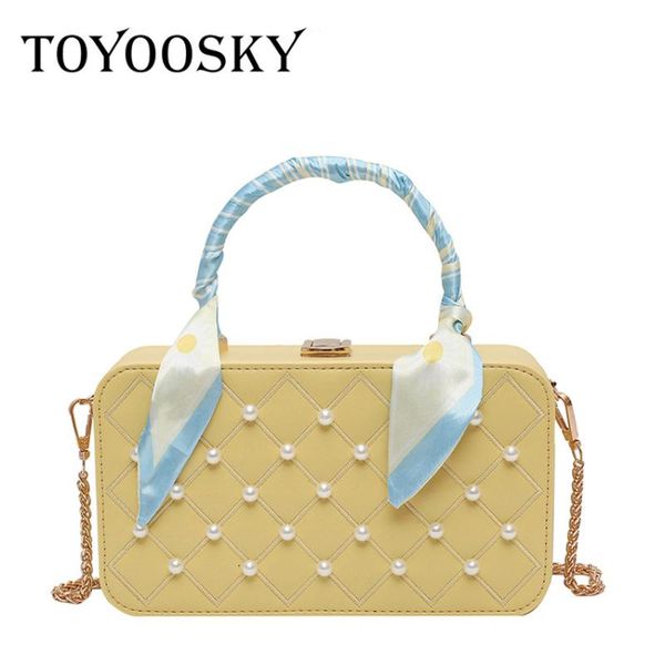 

toyoosky fashion box shaped women party clutch bag pearl design plaid square shoulder bag pu leather female scarf crossbody bags