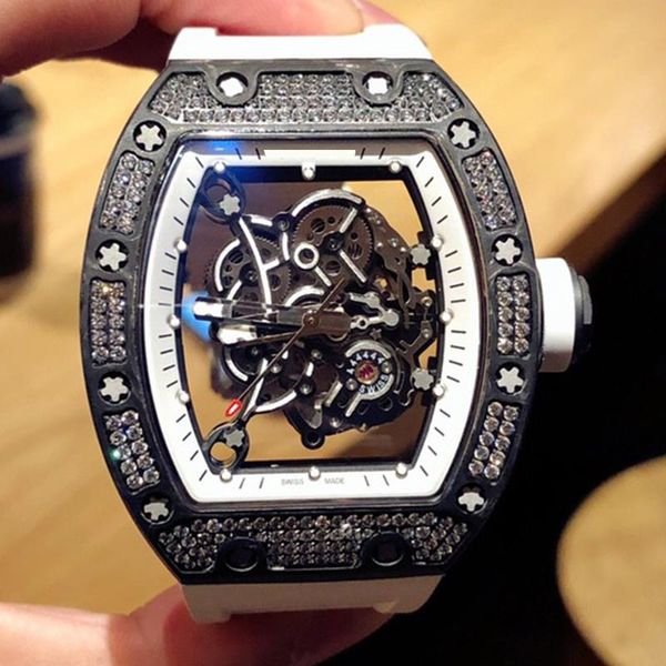 

men's watch, rm-055 automatic mechanical movement, diamond case, imported rubber strap, butterfly buckle, Slivery;brown