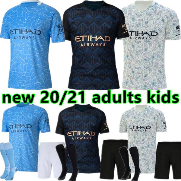 

20 21 men kids manchester sane soccer jerseys 2020 2021 man city kids kit dzeko kun aguero kompany toure yaya de bruyne home kids shirt, Black;yellow