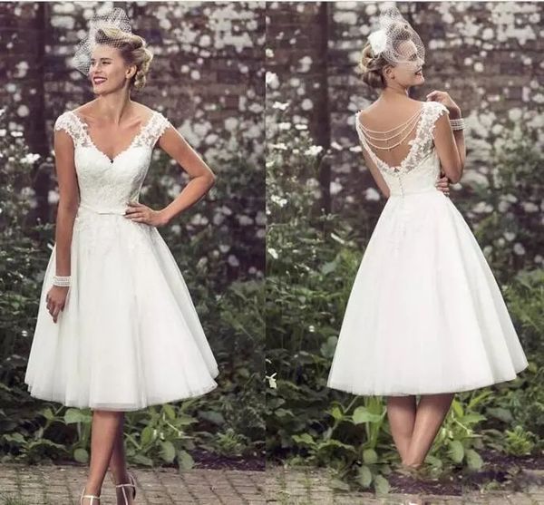 

wedding dresses a line appliques lace bridal gowns short wedding gowns country style cap sleeves knee length, White