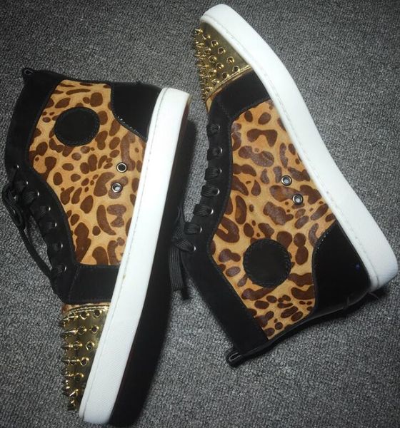 

designer red bottom sneakers for men with spikes luxury fashion casual mens shoes men high leopard pattern shoes size 35-46, Black