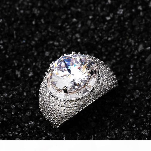 

нового bling бриллиантовых колец micro pave iced out цирконий золото серебро цвет личность hip hop ювелирные изделия для мужчин женщин подар, Silver