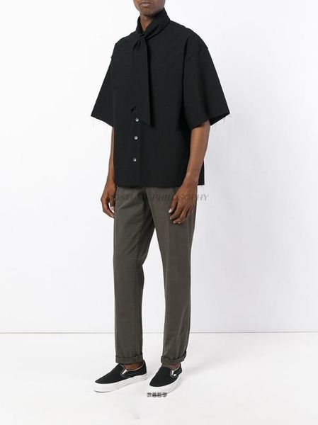 

new men's clothing fashion burrs scarf collar patchwork loose short sleeve shirt plus size male stage costumes, White;black