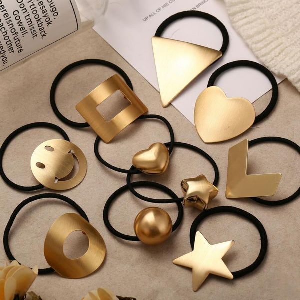 

hair bands for kids cute love heart geometric metal elastic rope hair accessories girl gift fashion jewelry kaf189, Golden;silver