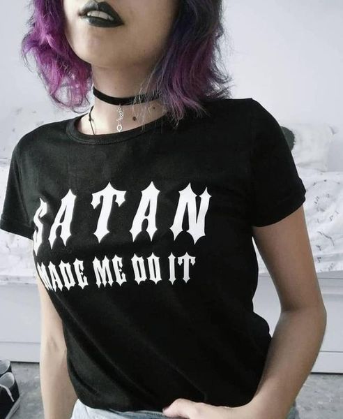 

women satan made me do it t-shirt gothic black tee hipsters funny solgan tshirt tumblr graphic tee summer shor sleeve shirt, White