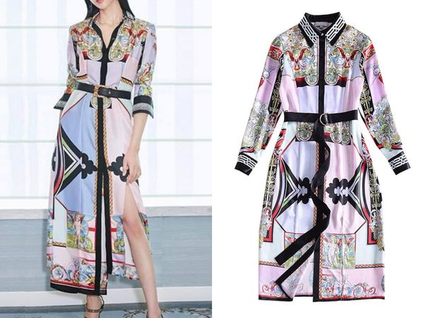 

europe and america show new fashion classic printed shirt dress, Black