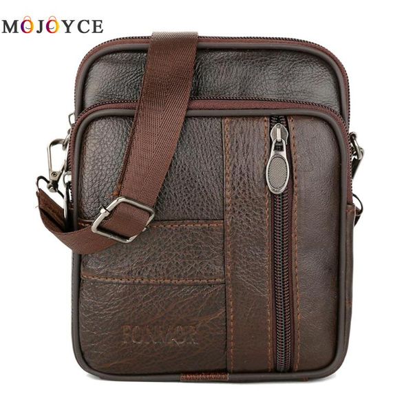 

genuine leather shoulder bag men business casual solid color vintage mini phone money messenger bags